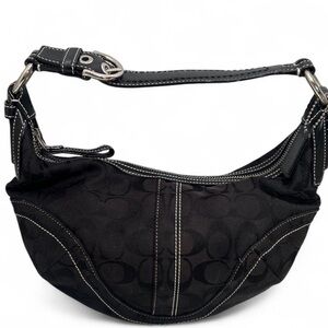 Authentic COACH Signature Shoulder Bag 10073 Black Canvas Leather Y2K 00s Vi...